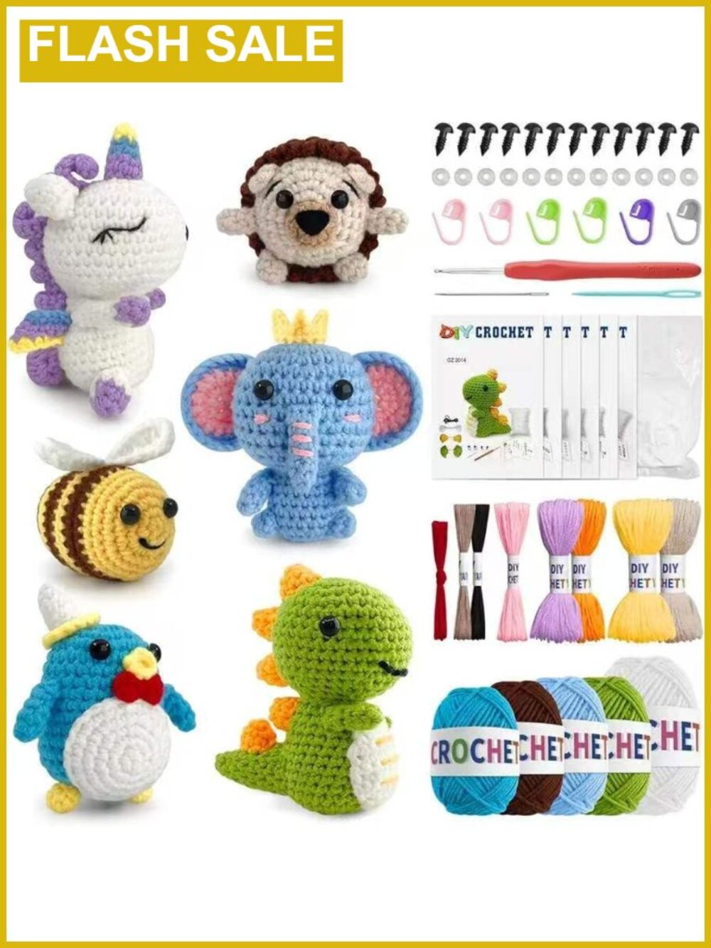 Beginner Crochet Starter Kit 6 Animal Patterns DIY Video Tutorials Gift